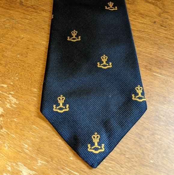 Vintage Navy Silk Tie Anchor Bell Novelty Logo - Picture 2 of 5